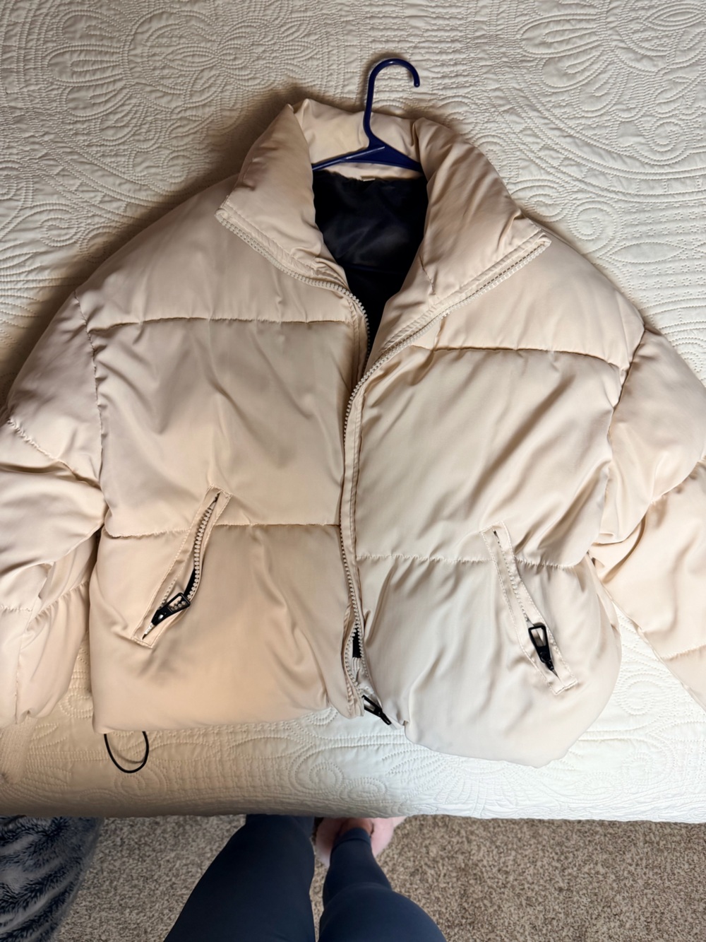 Women's Cream Puffer Jacket - Lightweight Quilted Coat